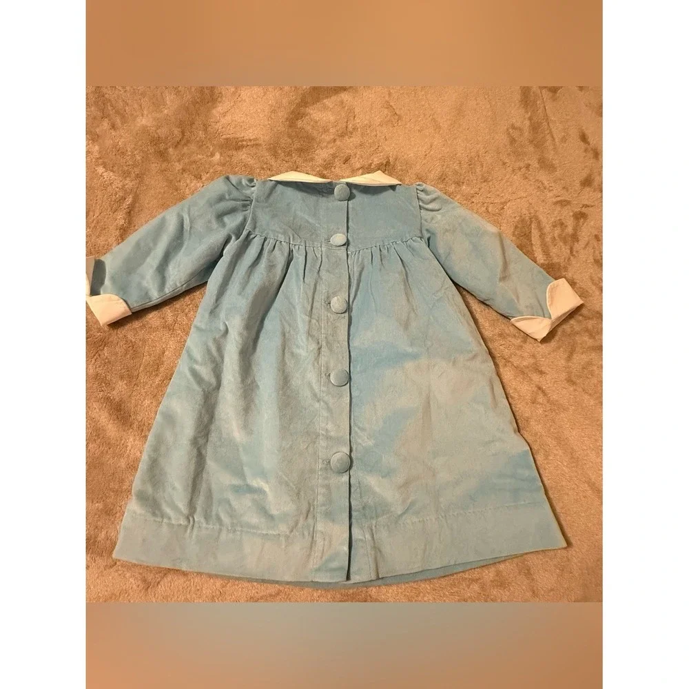 The Beaufort Bonnet Company Girls Blue Corduroy Peter Pan Collar Dress 4T